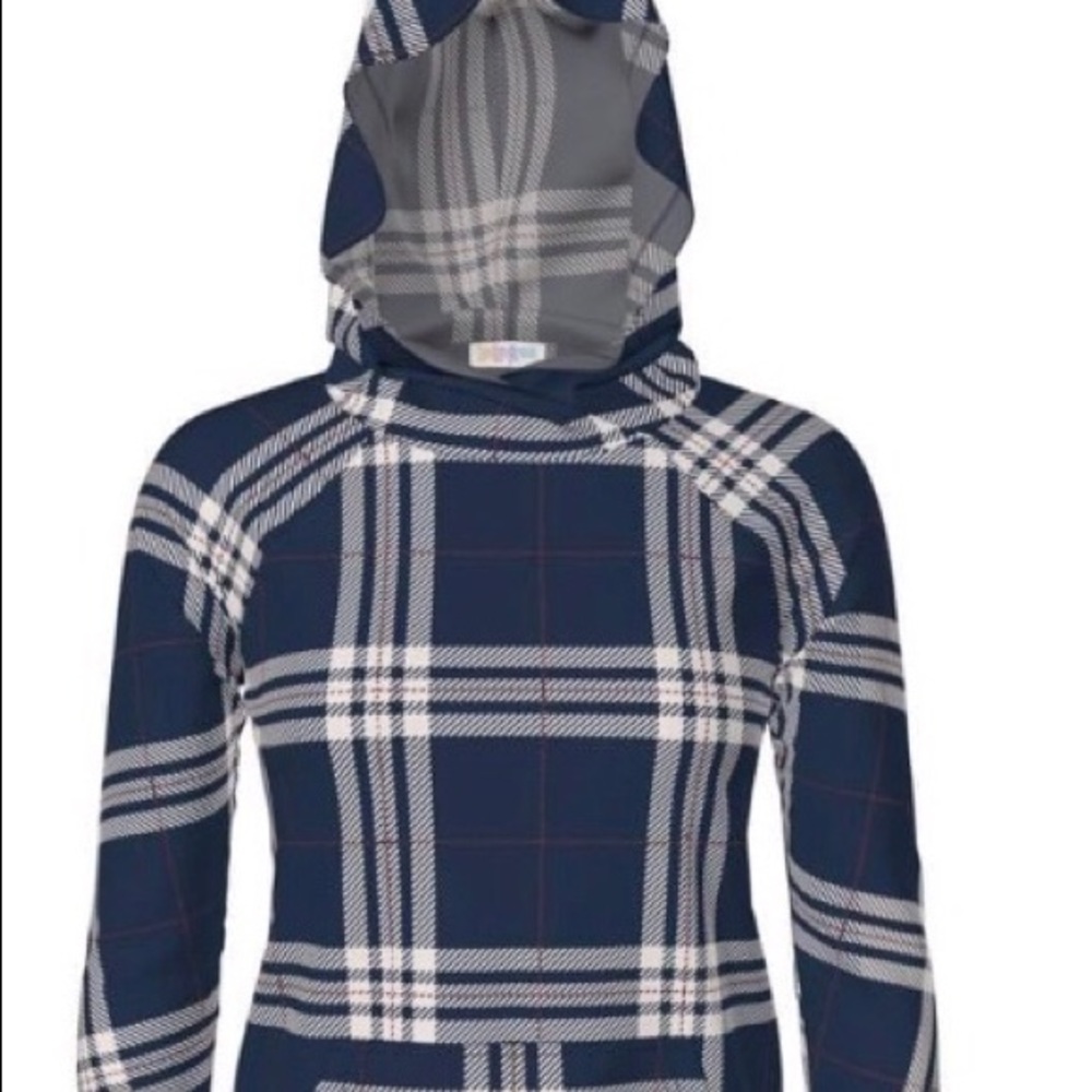 Lularoe Medium Amber Hoodie Plaid Blue Hacci